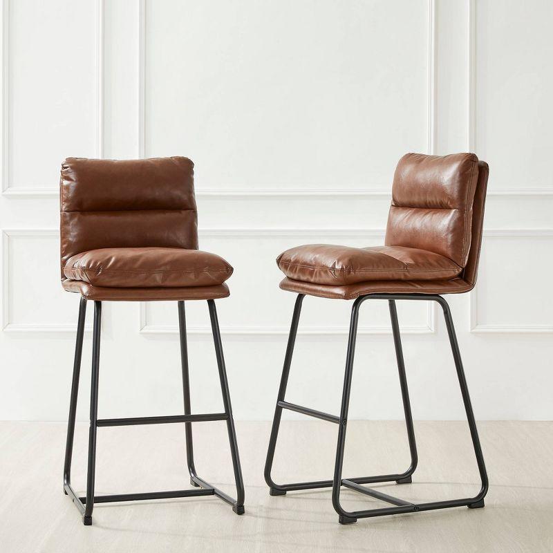 Set of 2 Brown Faux Leather Bar Stools with Metal Legs