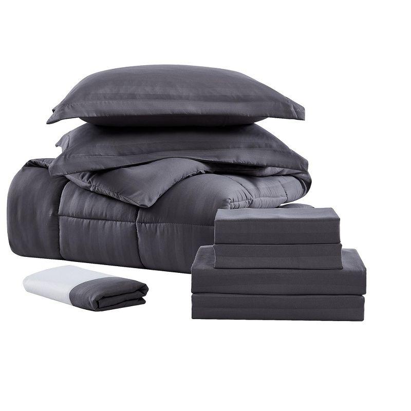 Sweet Home Collection Dobby Stripe Embossed Bed In a Bag Comforter Set