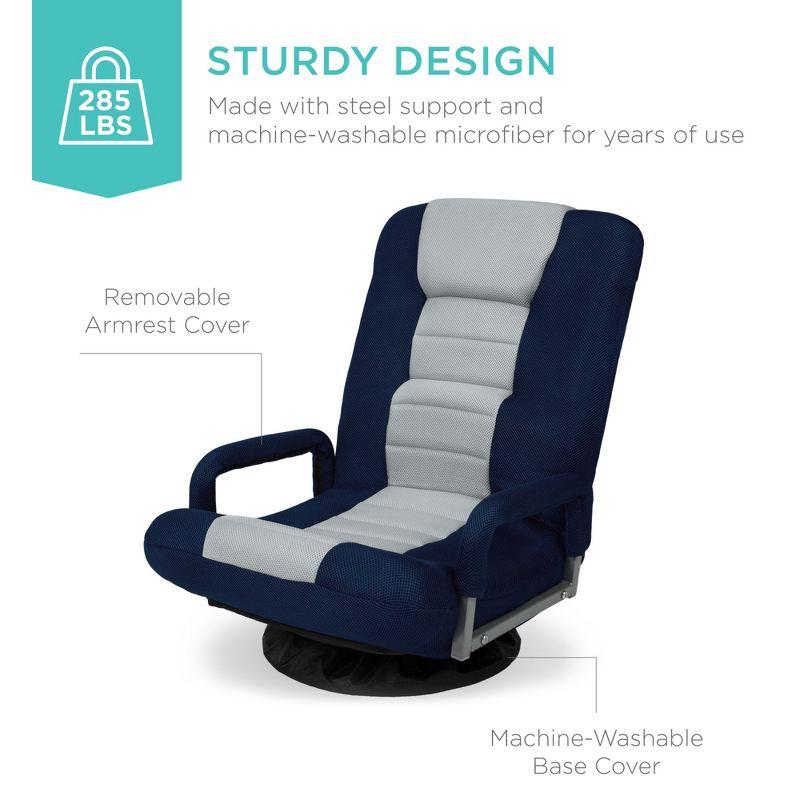 Best Choice Products 360-Degree Swivel Gaming Floor Chair w/ Armrest Handles, Foldable Adjustable Backrest - Blue/Gray