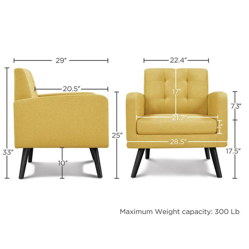 Yaheetech Set of 2 Mid Century Tufted Back Accent Arm Chair with Rubberwood Legs, Yellow