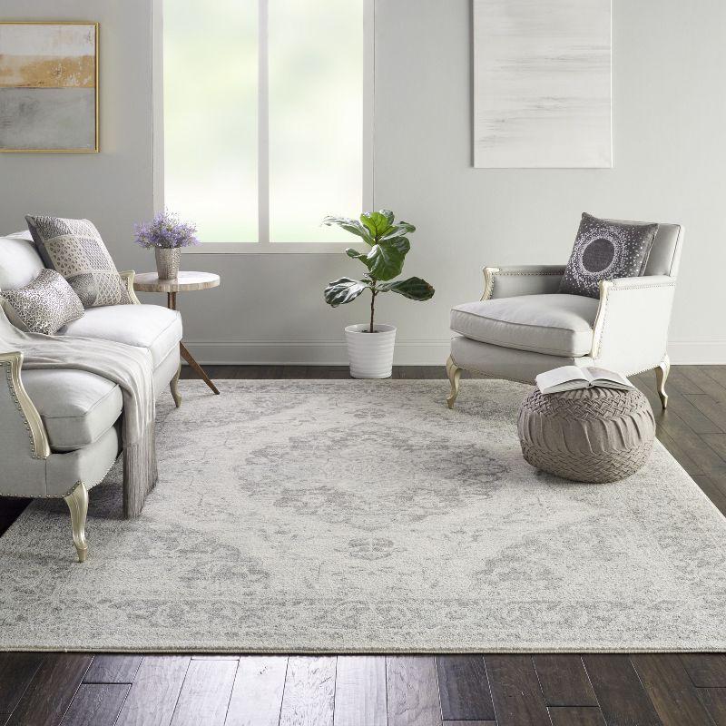 Ivory and Grey Synthetic Rectangular 6' x 9' Area Rug