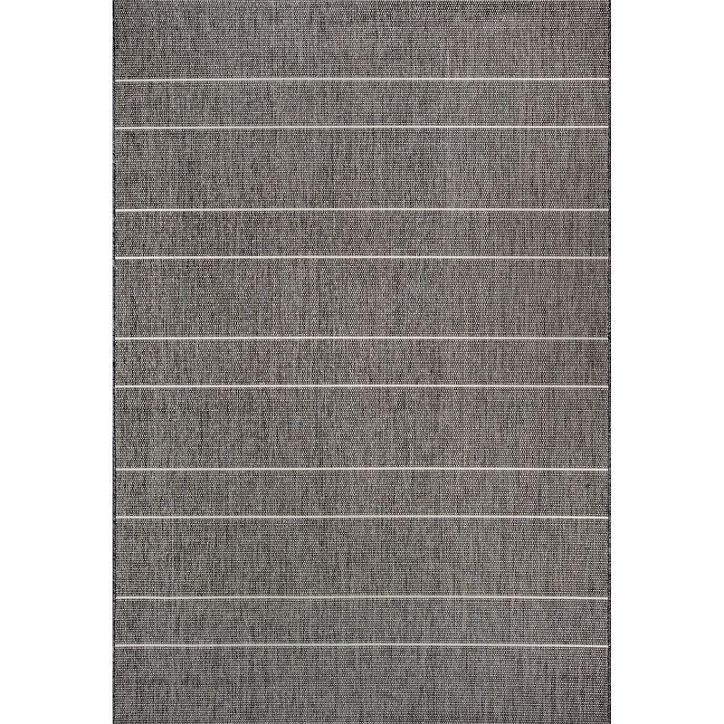 Nuloom Alaina Striped 8 Square Indoor/Outdoor Area Rug for Living Room Patio Deck Front Porch Kitchen, Dark Grey/Ivory