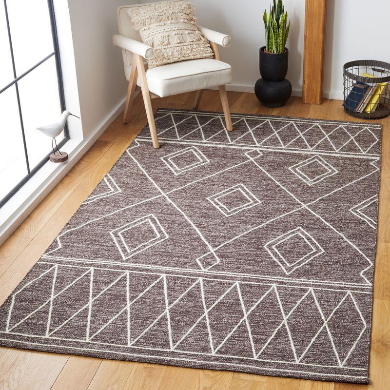 Brown and Ivory Wool Flat Woven Tribal Area Rug