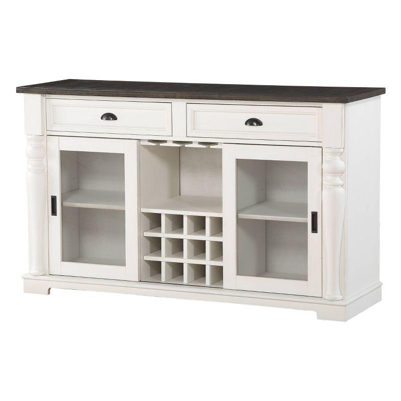 Ivory Mocha Transitional 60" Farmhouse Sideboard with Wine Storage