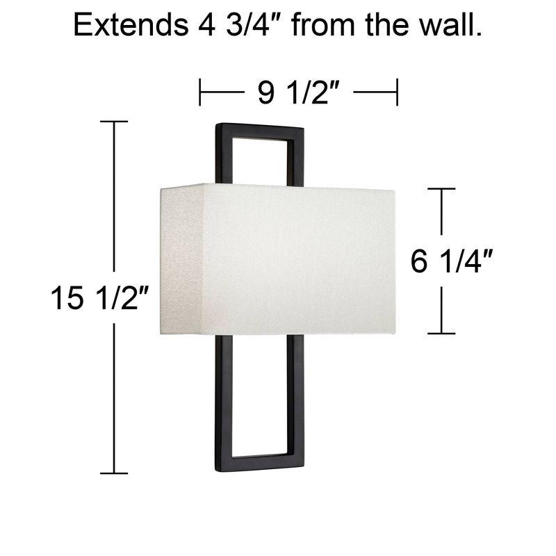 Possini Euro Design Modena Modern Art Deco Wall Light Sconce Black Hardwire 9 1/2" Fixture Silvery Faux Silk Shade for Bedroom Bathroom Vanity Reading