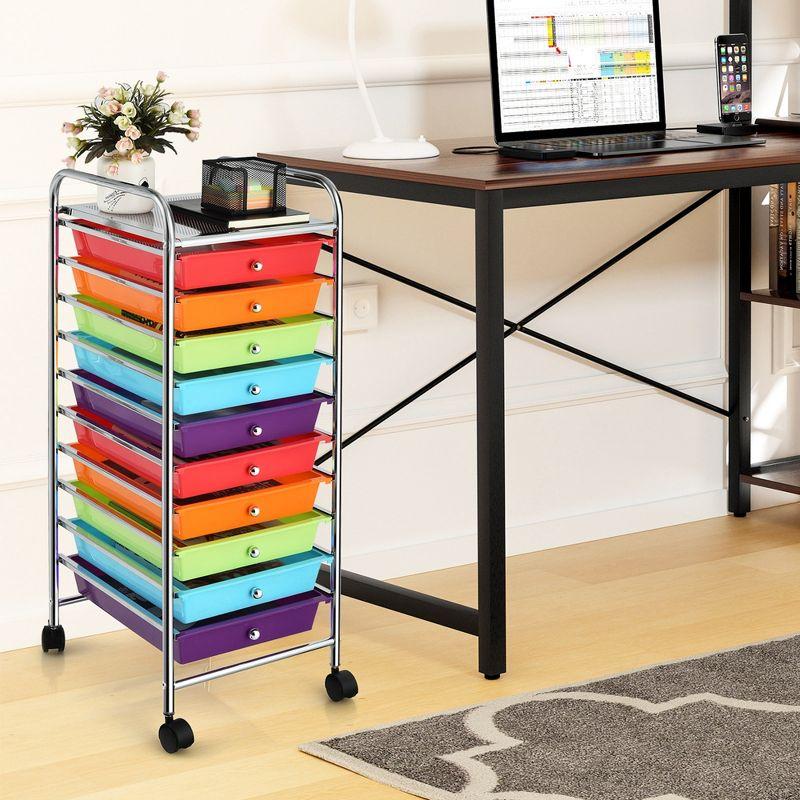 Costway 10 Drawer Rolling Storage Cart Scrapbook Paper Office School Organizer Gradient Black/Gradient Pink/Multicolor/Yellow/Colorful/Clear/Black/Hot Pink/Skin Pink/Purple