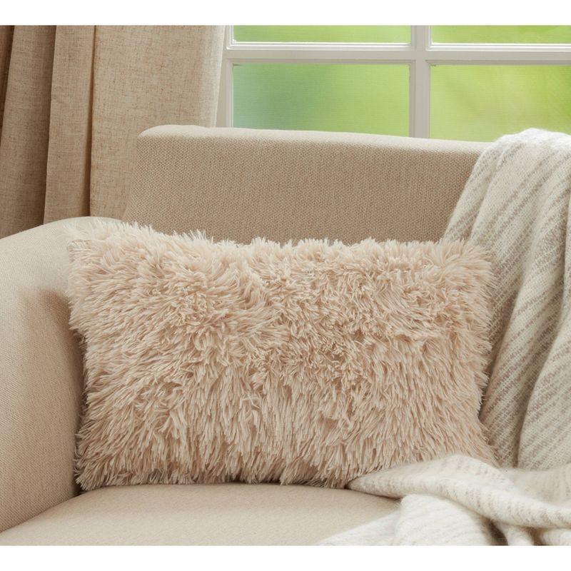 Natural Faux Fur Rectangular Throw Pillow with Down Filling