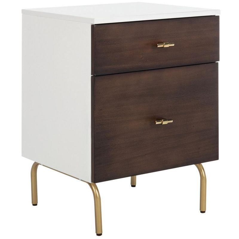 Genevieve 2 Drawer Nightstand - Walnut/White/Gold - Safavieh.