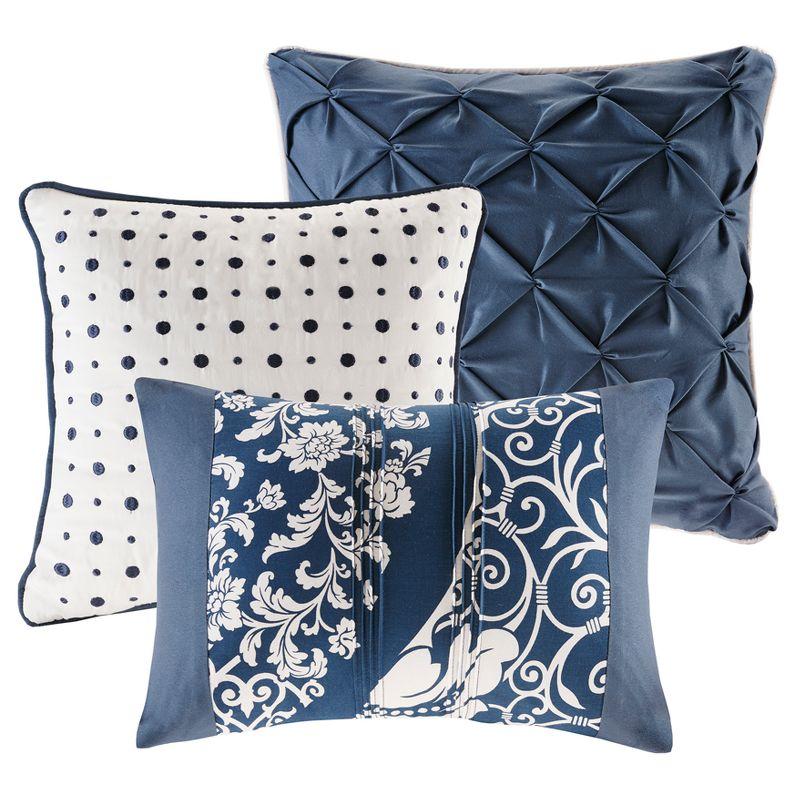 Indigo and White King Cotton Damask Comforter Set