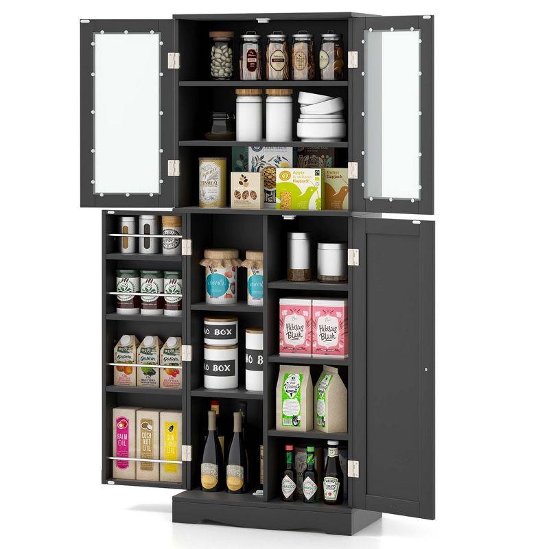 Costway 63.5" Tall Kitchen Pantry Storage Cabinet with Glass Door Storage Shelves Black/White