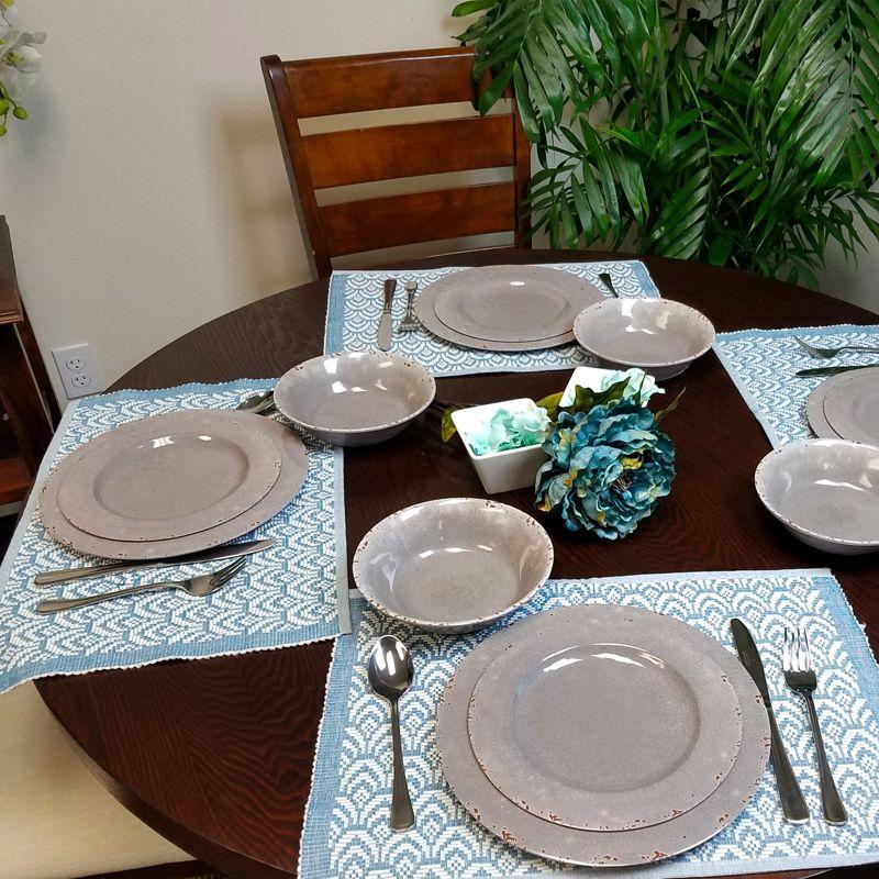 Mauna Gray Crackle Melamine 12-Piece Dinnerware Set, Service for 4