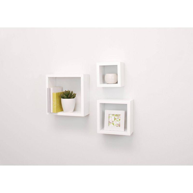 Nexxt Set of 3 Cubbi Floating Wall Shelves White: Wood Composite Wall Cubes, No Assembly Required