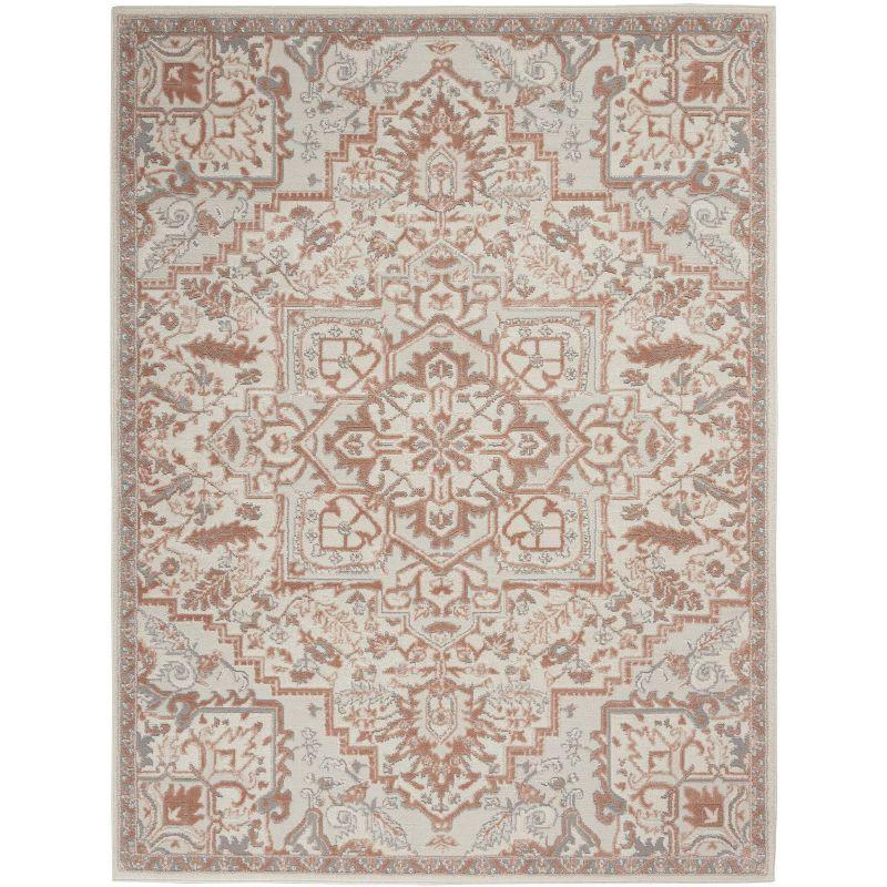 Ivory Brick Floral Synthetic 4' x 6' Rectangular Rug