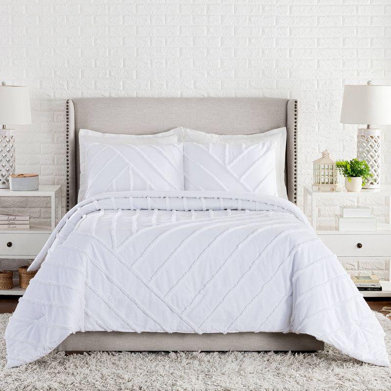 Laurel and Mayfair Cotton Ring Stitch Chevron / Zig Zag Comforter Set