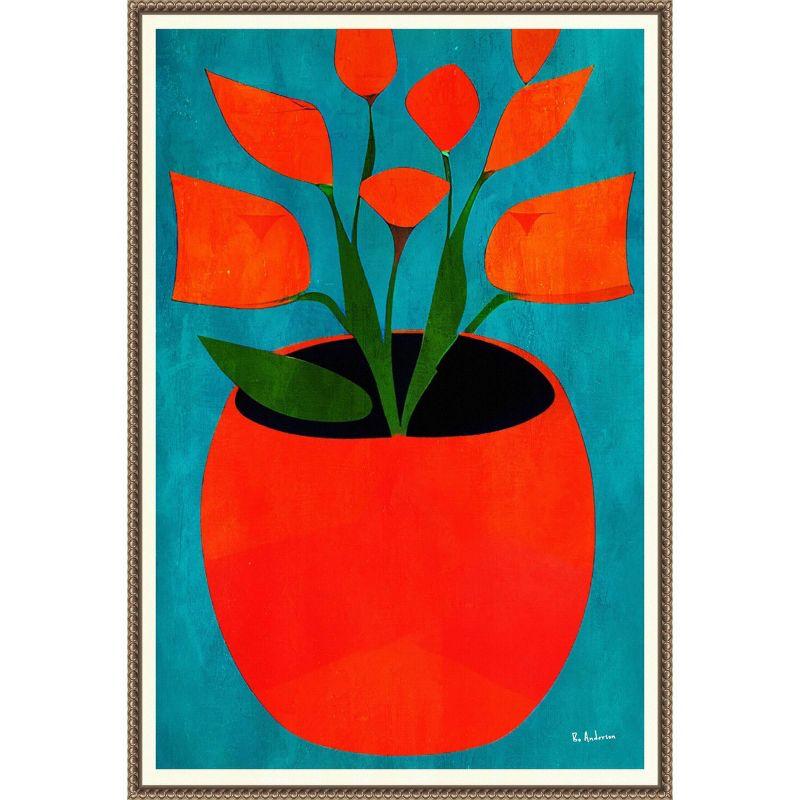 23"x33" Red Blossoms by Bo Anderson Framed Canvas Wall Art Print Bronze - Amanti Art