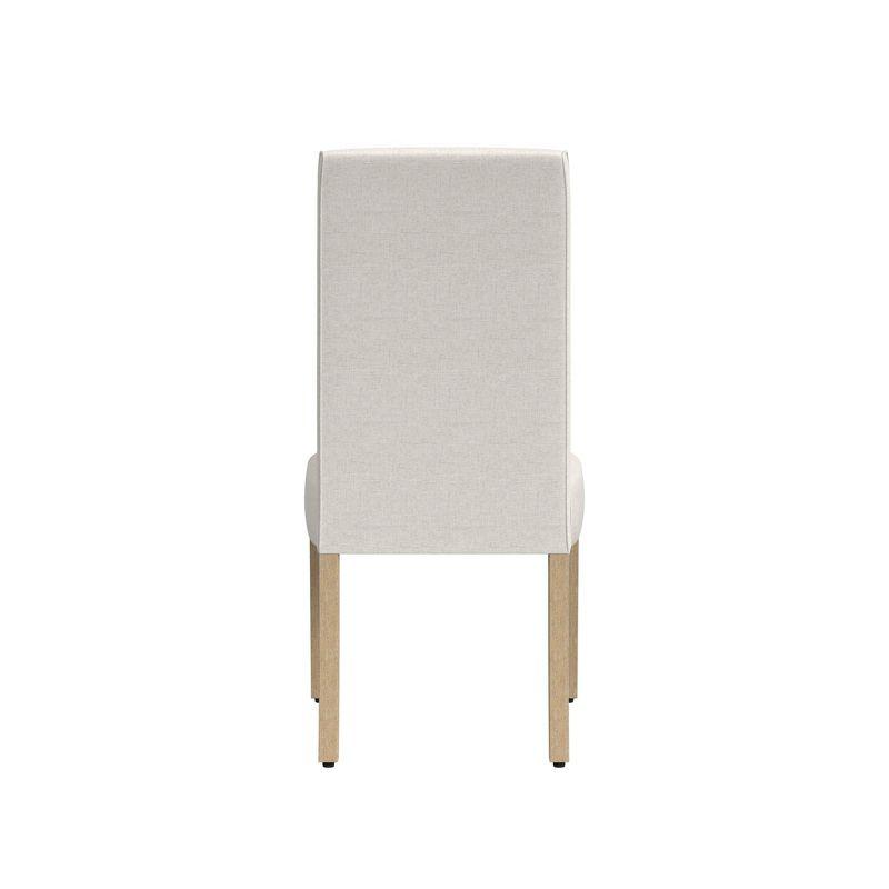 Cream Upholstered Linen Parsons Side Chair with Wood Legs, Set of 2