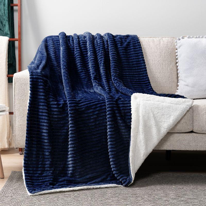 PAVILIA Soft Thick Fleece Flannel Ribbed Striped Throw Blanket, Luxury Fuzzy Plush Warm Cozy for Sofa Couch Bed