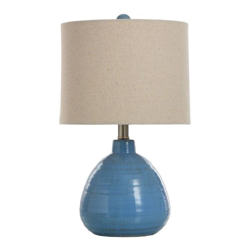 Cameron Ceramic Jug Lamp Seaside Storm Blue Finish - StyleCraft: Nautical Accent, Beige Linen Shade