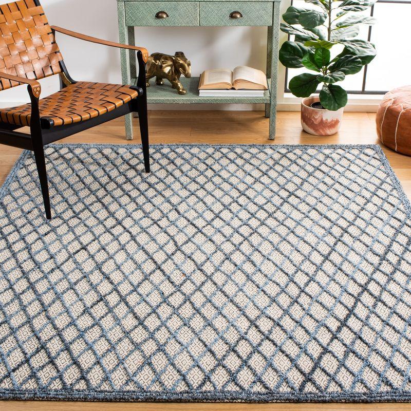 Trace Blue and Beige Hand-Tufted Wool Square Rug