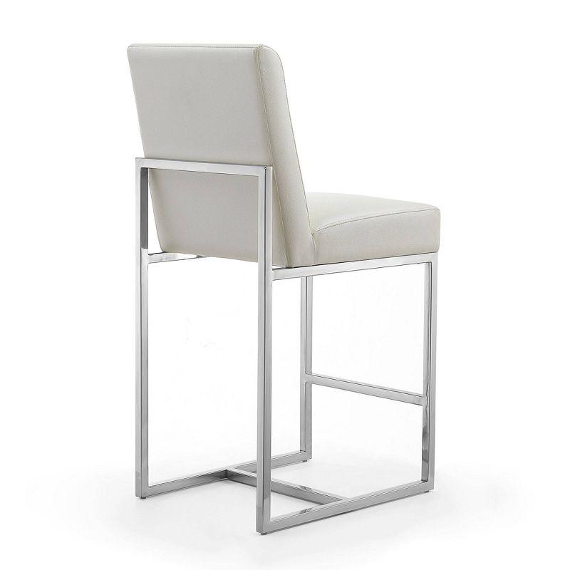 Manhattan Comfort Set of 3 Element Upholstered Stainless Steel Counter Height Barstools Pearl White: Faux Leather, No Assembly Required