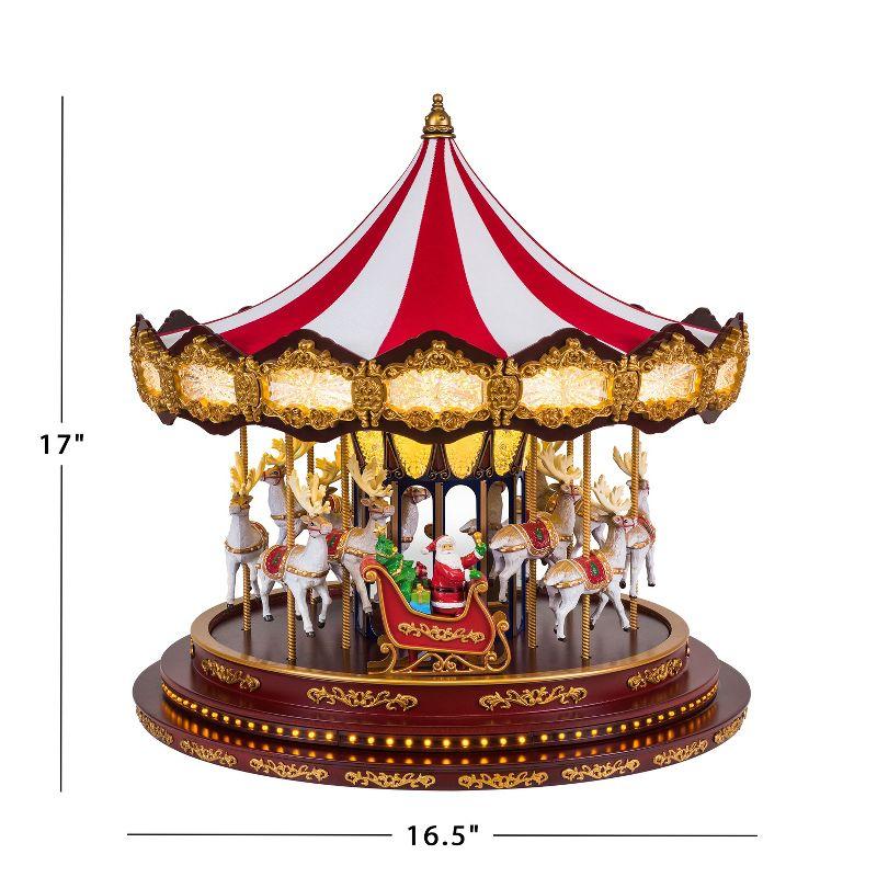 Deluxe Red and Gold LED Christmas Carousel with Santa and Reindeer