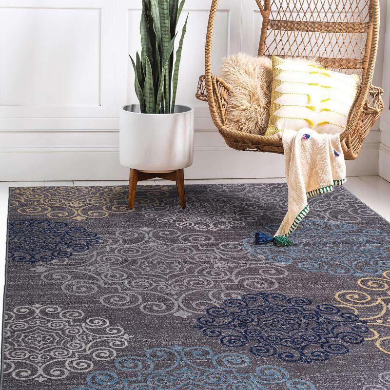 World Rug Gallery Modern Floral Swirl Design Non-Slip (Non-skid) Area Rug