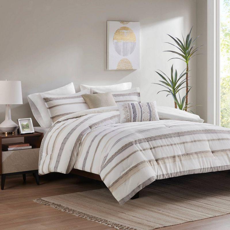 King White Microfiber Clipped Jacquard Comforter Set