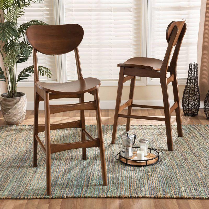 2pc Katya Wood Barstool Set Brown - Baxton Studio: Solid Walnut Finish, Polyester Upholstery, 28.7" Seat Height