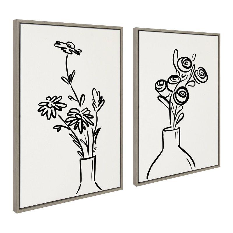 Minimalist Black and White Floral Canvas Art Set