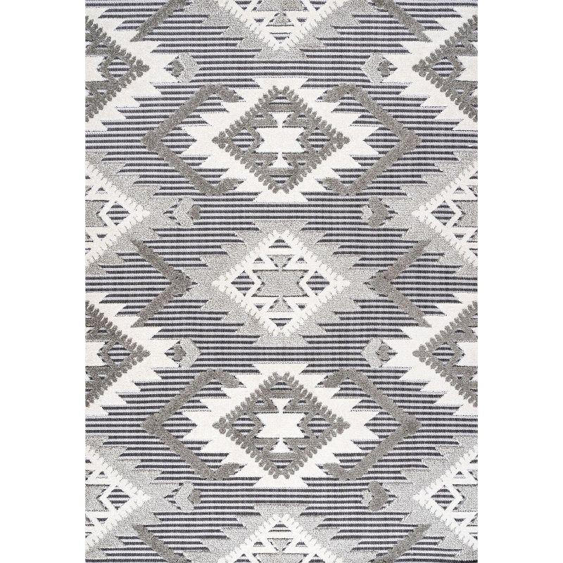 Reversible Geometric Gray Synthetic 8' x 10' Area Rug