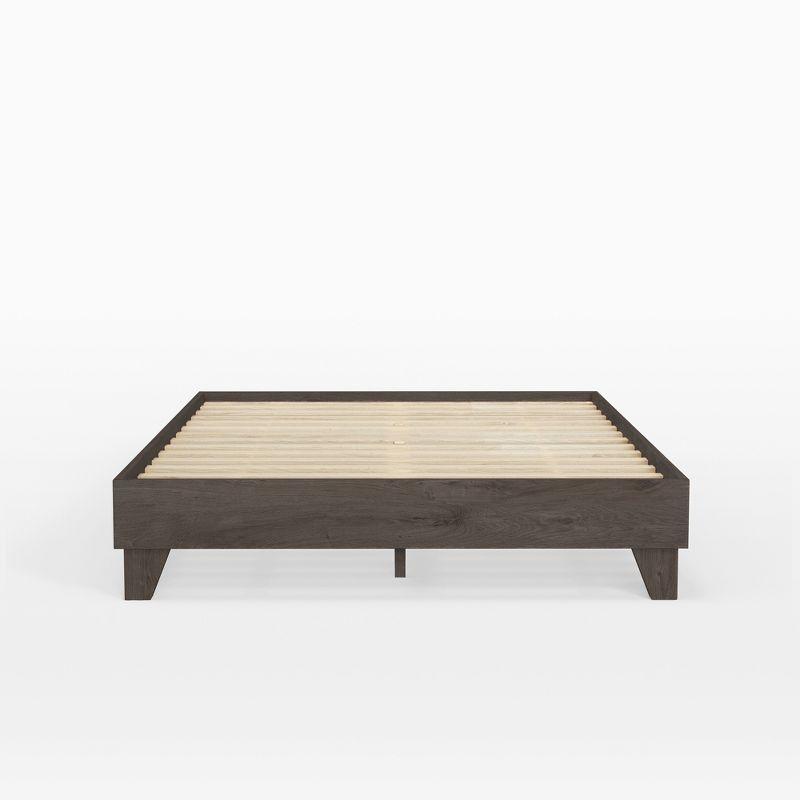 California King Dark Brown Pine Wood Platform Bed Frame