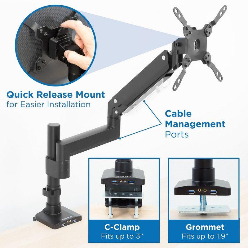 Mount-It! Heavy Duty Monitor Desk Mount w/ USB & Multimedia Ports