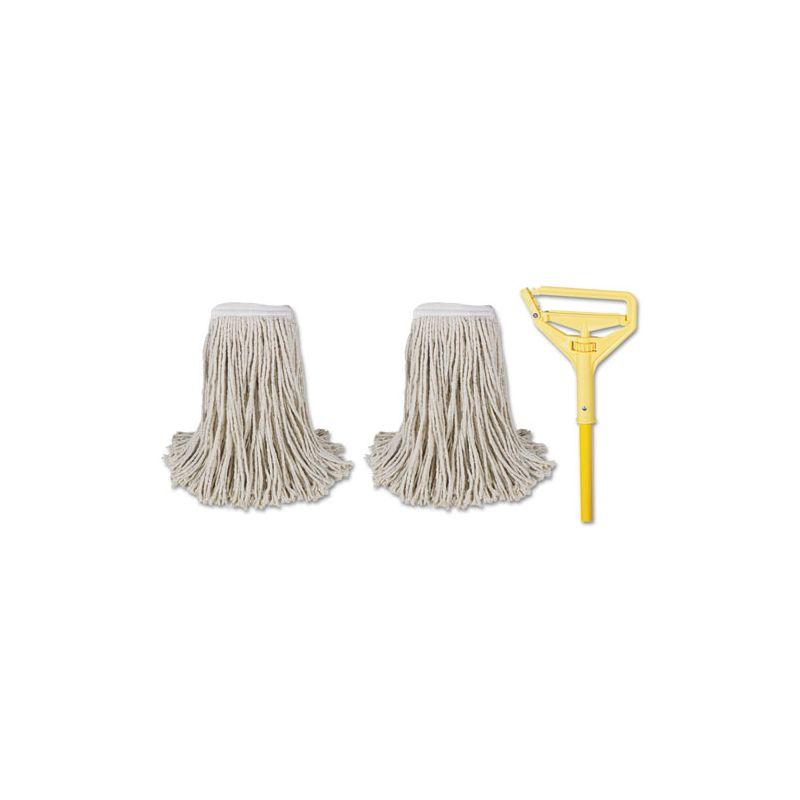 Boardwalk Natural Cotton Mop Kit with Yellow Plastic Handle