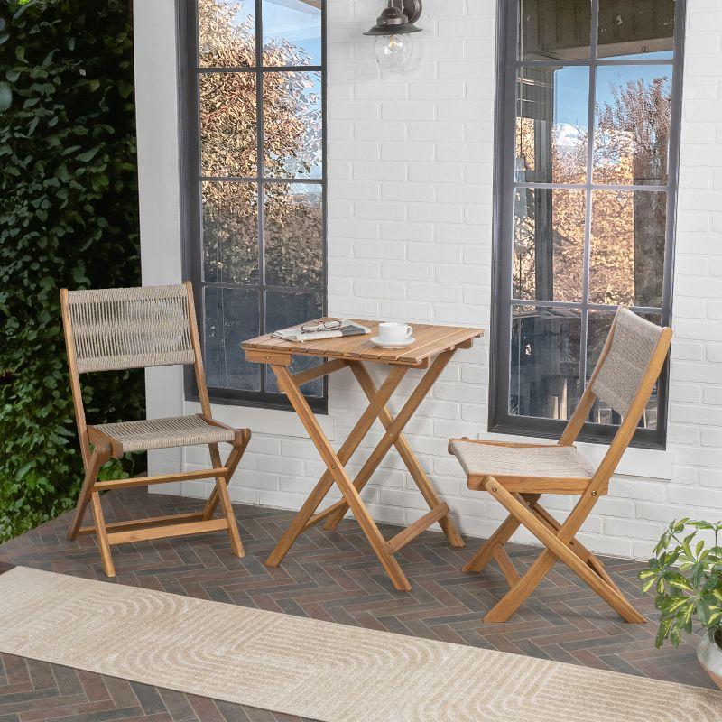 Javea Modern Coastal 3-Piece Acacia Wood Outdoor Folding Bistro Set, Beige/Teak Brown - JONATHAN Y