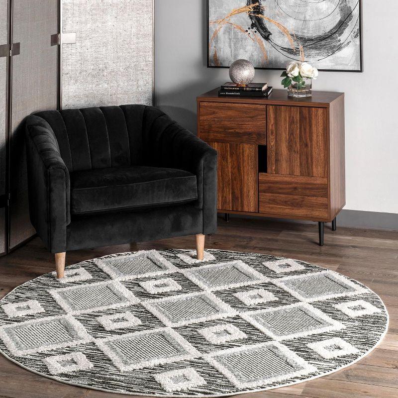 Silken Gray 5' x 7' Braided Geometric Shag Area Rug