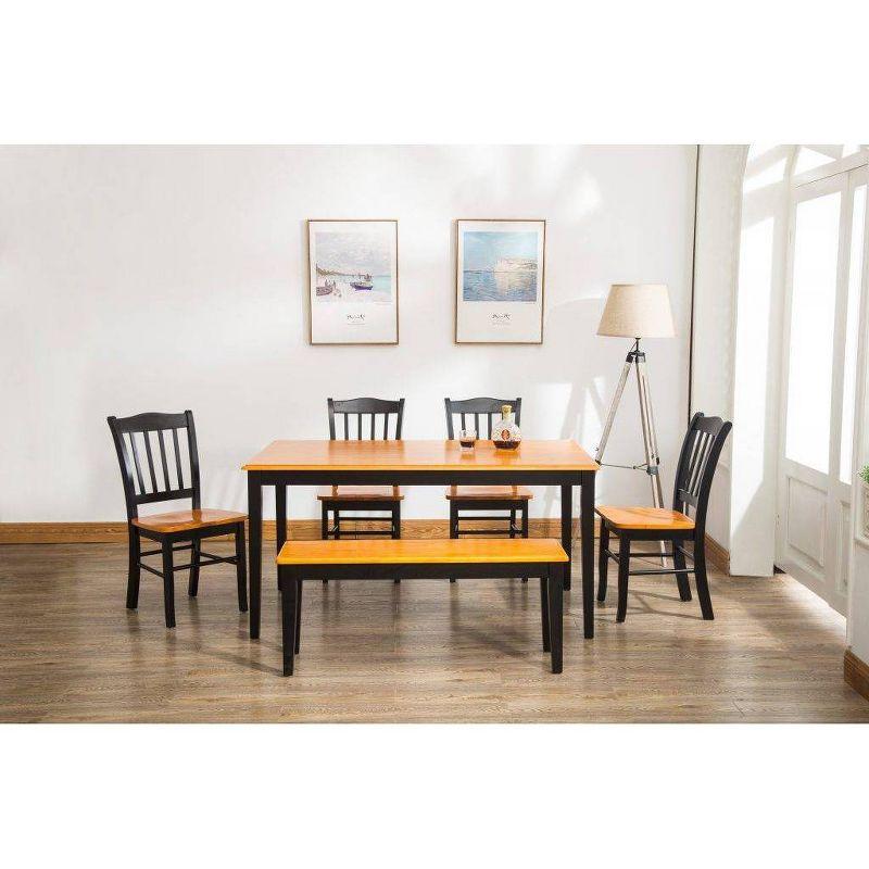 Boraam 6pc Shaker Dining Set Wood/Black/Oak : Includes Bench, Mid-Century Modern Style, Seats 6
