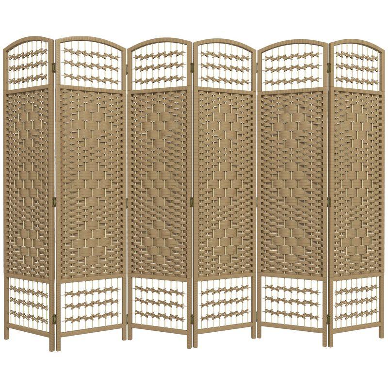 HOMCOM 6 Panel Room Divider, Folding Privacy Screen, 5.6' Room Separator, Wave Fiber Freestanding Partition Wall Divider, Natural