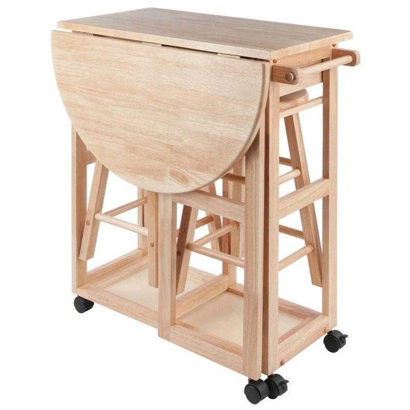 Light Wood Folding Table with 2 Stools and Wheels