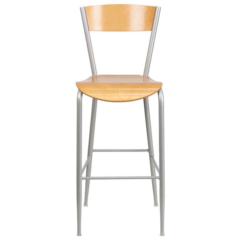 Flash Furniture Invincible Series Silver Metal Restaurant Barstool - Natural Wood Back & Seat