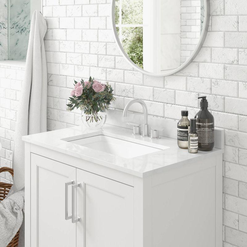 Taylor & Logan 30" Vivien Bathroom Vanity White: Carrara Marble Countertop, Ceramic Sink, Adjustable Shelf