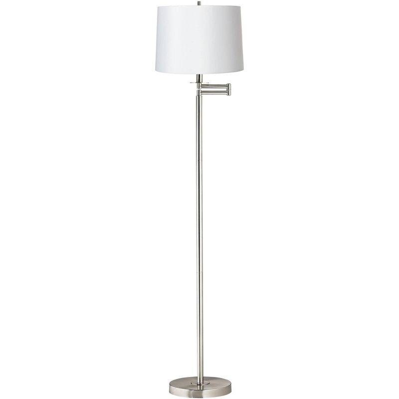 Contemporary Brushed Nickel & White Swing Arm Floor Lamp 60.5"