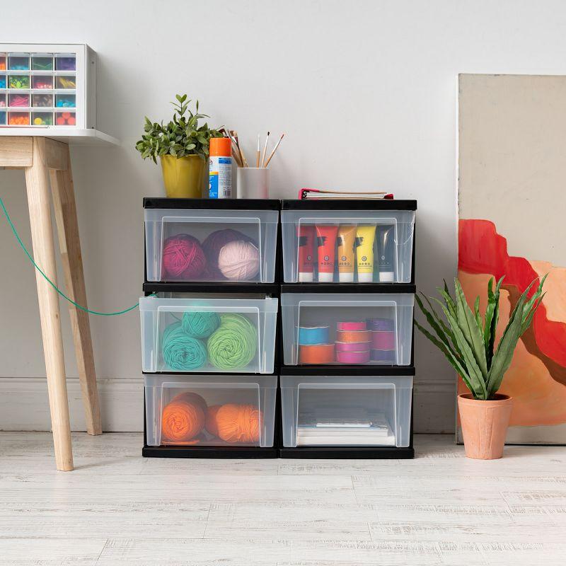 IRIS USA 3-Drawer Plastic Storage Dresser, 2-Pack, Standing Organizer Storage Container Bin with Drawers for Clothes Crafts Classroom, Black/Clear