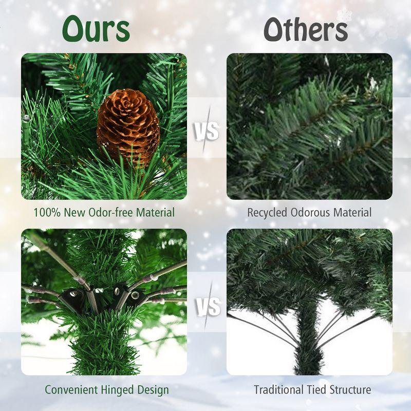 Costway 6ft\7ft\8ft Pre-lit Hinged Christmas Tree w/ 777\1233\1913 Glitter Tips & Pine Cones