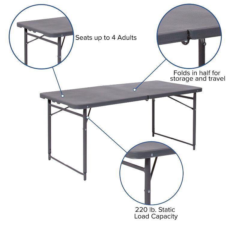 Noah 48.25" Plastic Rectangular Adjustable Fold-in-Half Table with Handle