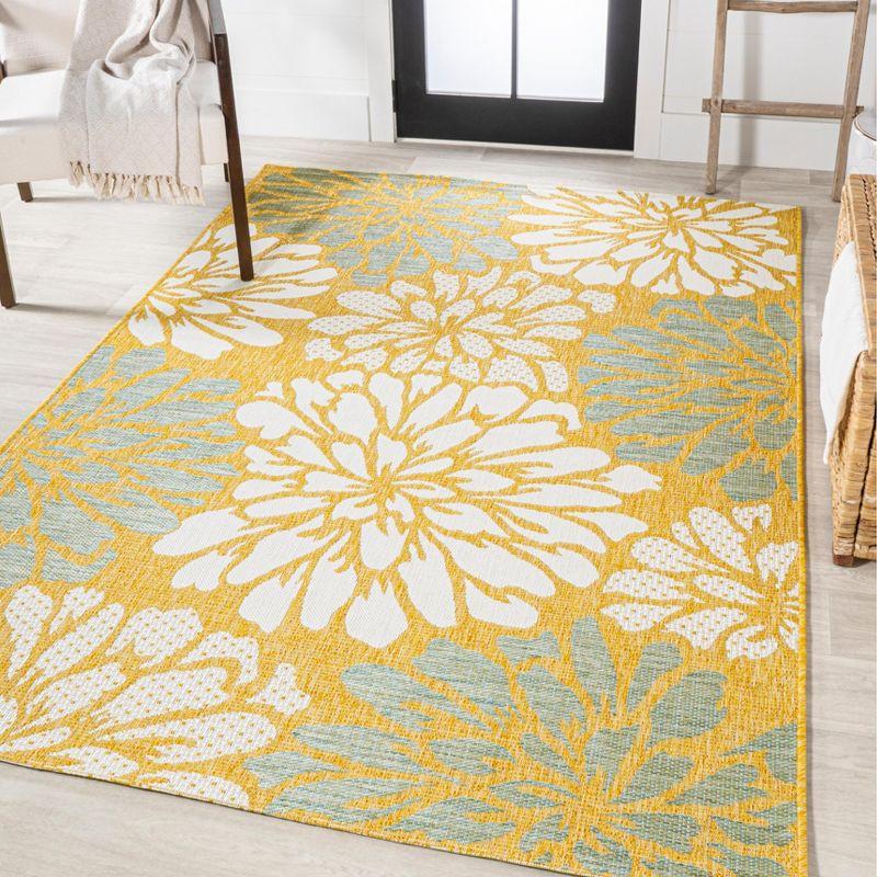 Zinnia Modern Floral Textured Weave Indoor/Outdoor Area Rug - JONATHAN Y