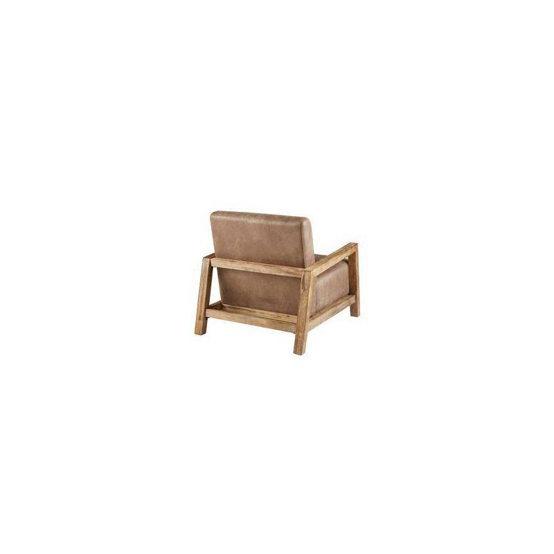 Easton Accent Chair Taupe/Natural: Solid Wood Arms, Reclaimed Finish, Polyurethane Leather