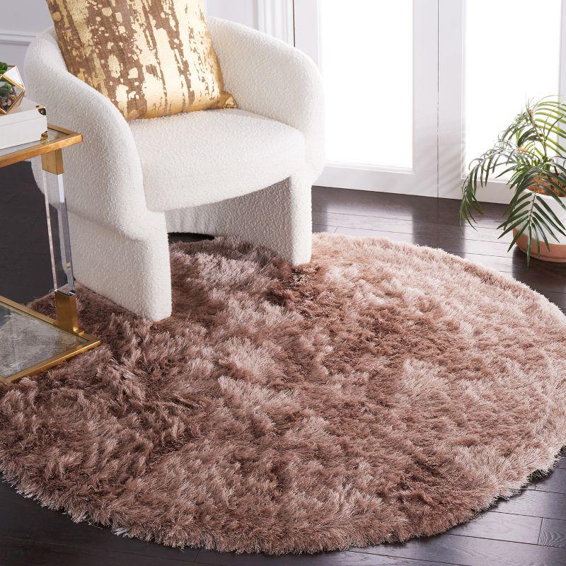 Plush Beige Round Shag Wool Blend 5' Area Rug