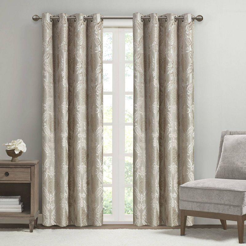 Madison Park Amelia Knitted Jacquard Paisley Total Blackout Grommet Top Single Curtain Panel