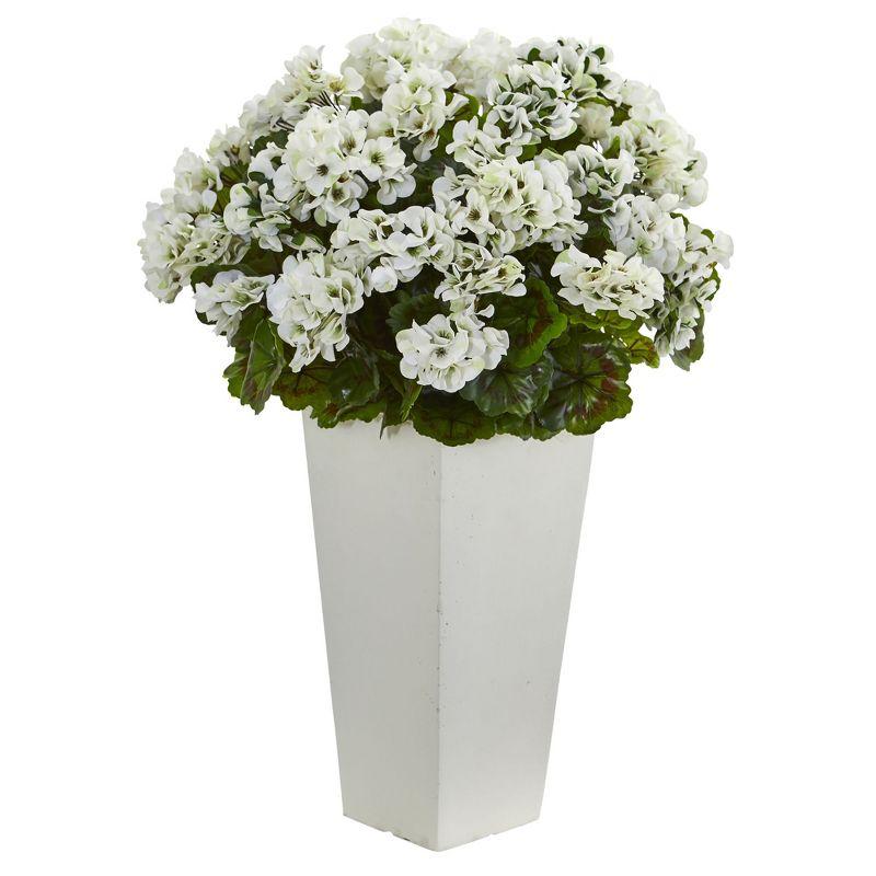 27-Inch White Plastic Potted Cranesbill Arrangement