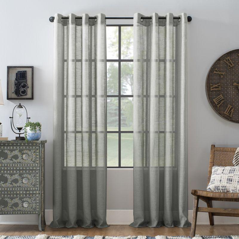 63"x52" Slub Textured Linen Blend Grommet Top Curtain Gray - Archaeo: Light Filtering Panel, Modern Indoor Decor
